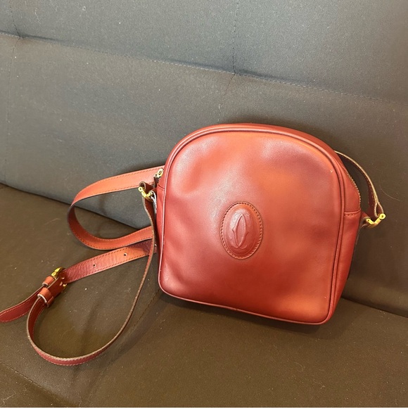 Cartier Handbags - Authentic Cartier Logo Wine Burgundy Leather Must De Cartier Crossbody Bag